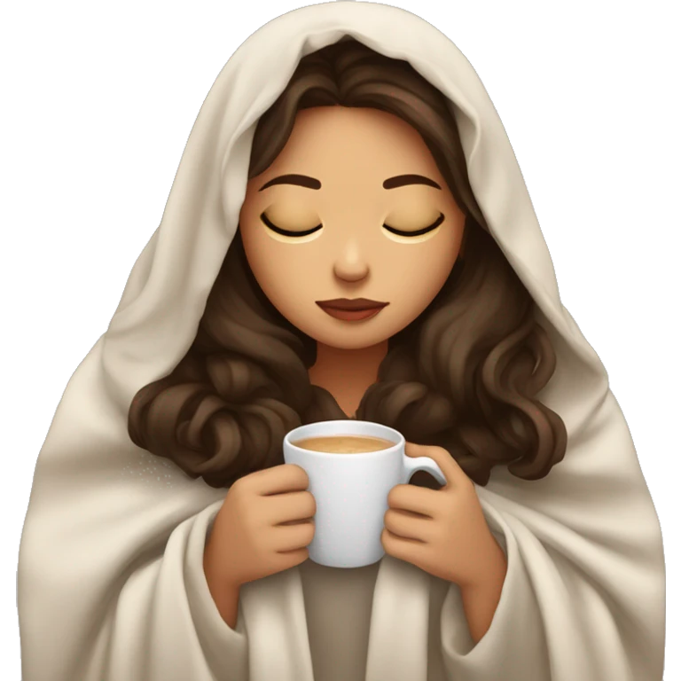 girl brunette inside a blanket sipping coffee eyes closed emoji
