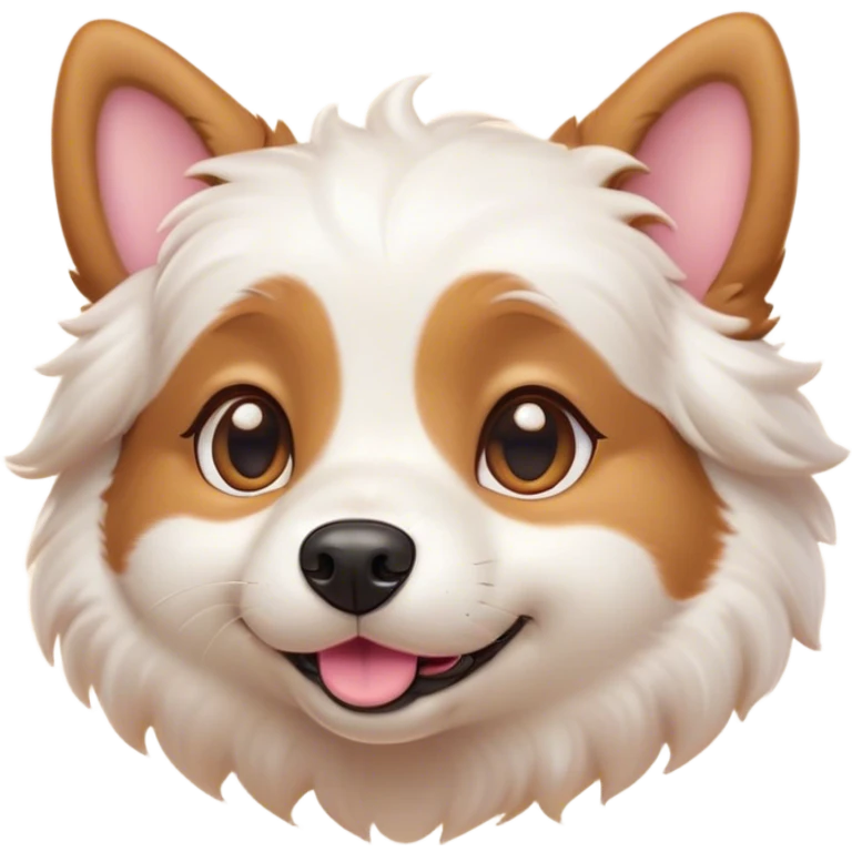 Cinematic Cute Domestic Dog Portrait Emoji, Head tilted playfully and inquisitively, with a delightfully fluffy, friendly build and a characteristically charming face featuring a soft snout and perky ears, accentuated by a glossy coat and round, sparkling eyes full of mischief, Simplified yet irresistibly adorable features, highly detailed, glowing with a warm, friendly glow, high shine, affectionate and lively, stylized with a touch of whimsical cuteness, soft glowing outline, capturing the essence of a mischievous yet loving dog that feels like it could bound out of the screen into your arms! emoji