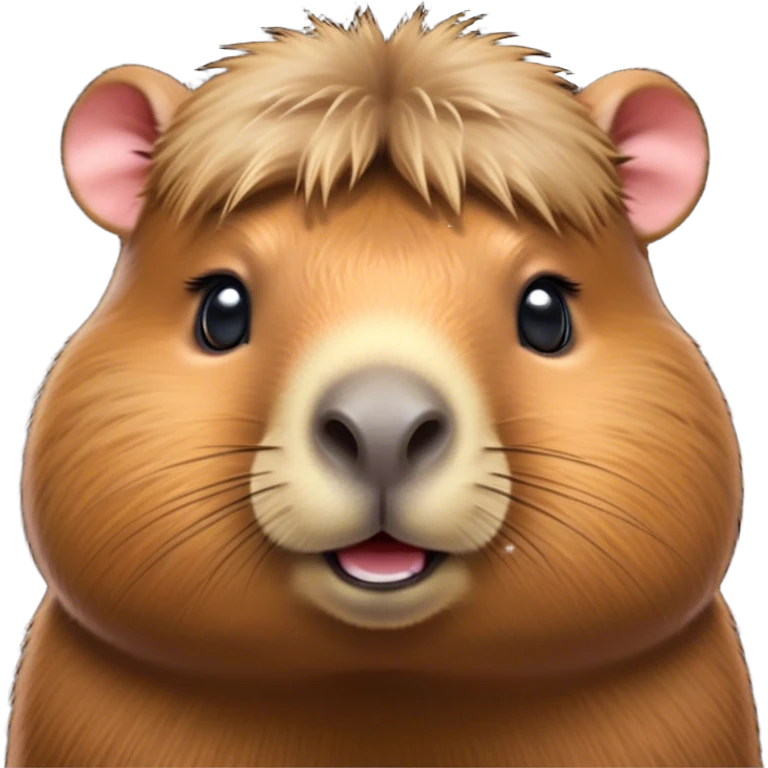 Cinematic Cute Capybara Portrait Emoji, Head tilted playfully and inquisitively, with a delightfully fluffy, rounded form accented by soft, inviting fur and round, sparkling eyes full of charm, Simplified yet irresistibly adorable features, highly detailed, glowing with a warm, friendly glow, high shine, affectionate and lively, stylized with a touch of whimsical cuteness, soft glowing outline, capturing the essence of a mischievous yet loving capybara that feels like it could tumble out of the screen into your arms! emoji