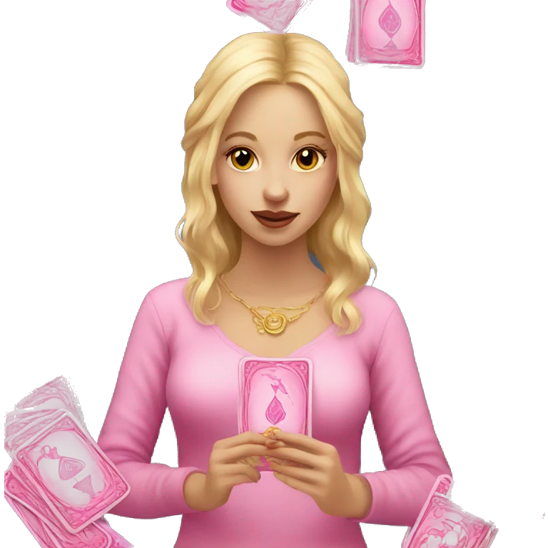 Blonde girl with pink pink tarot gold cards emoji