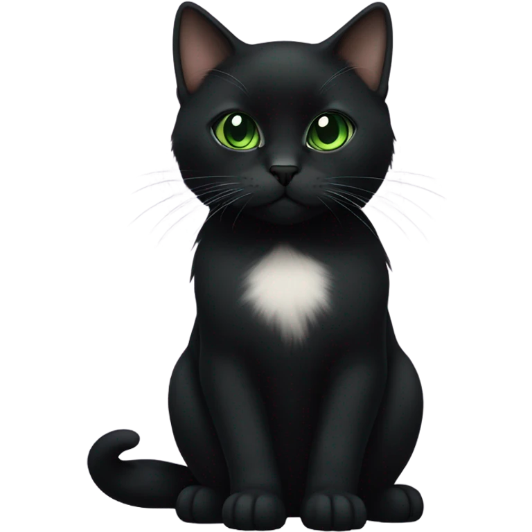 Black munchkin cat sitting with green eyes emoji