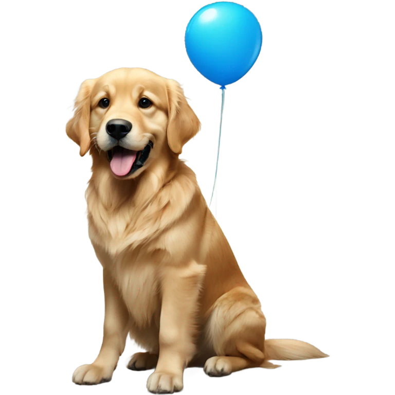 Golden retriever holding blue balloon on a string in its mouth emoji
