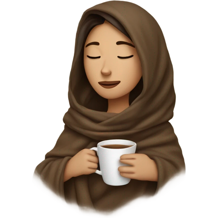 girl brunette inside a blanket sipping coffee eyes closed emoji