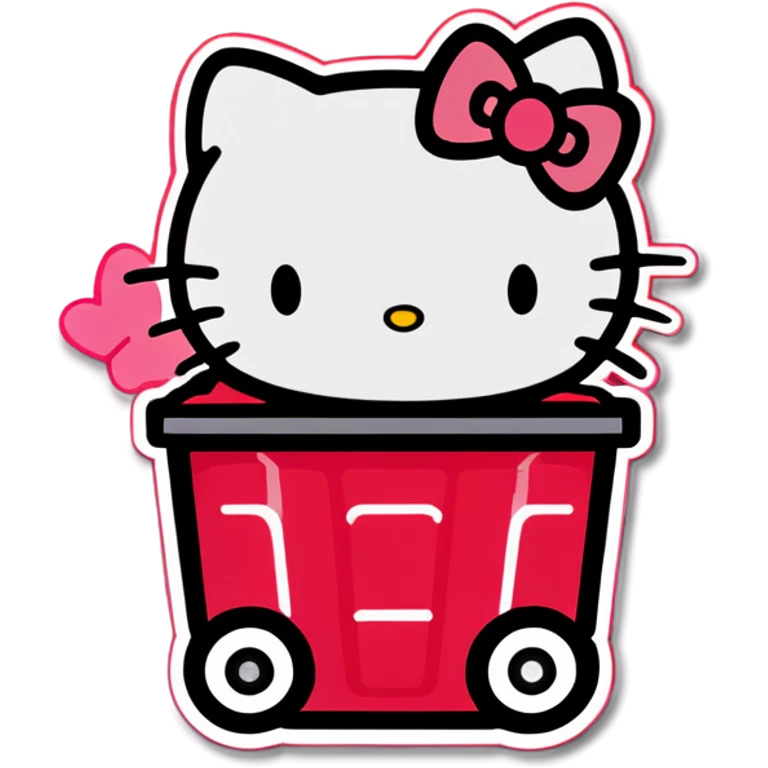 A trash bin that says GOODBYEEEE with hello Kitty in it emoji