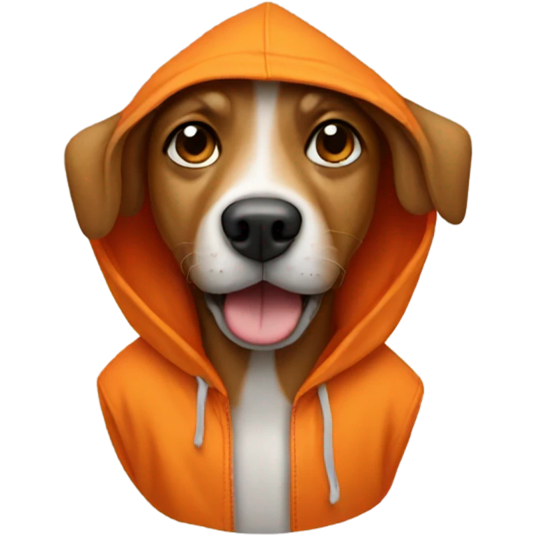 Dog wearing orange hoody emoji