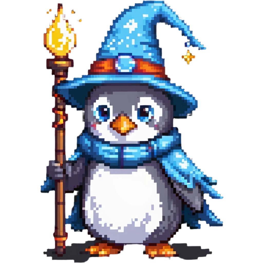 penguin wizard with magic staff emoji