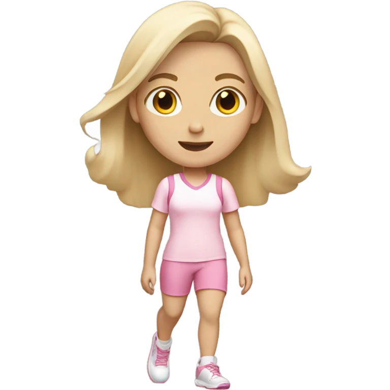 white girl  in light pink sport clothes walking emoji