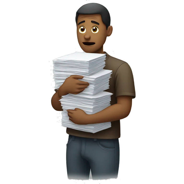 person in despair holding stacks of paper  emoji