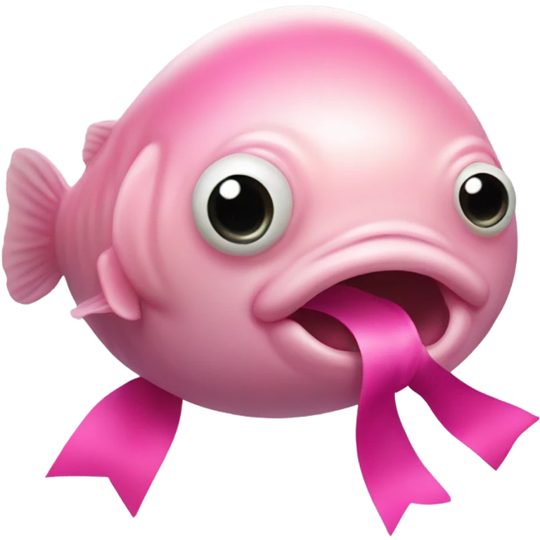 Blob fish with pink bow on its head emoji
