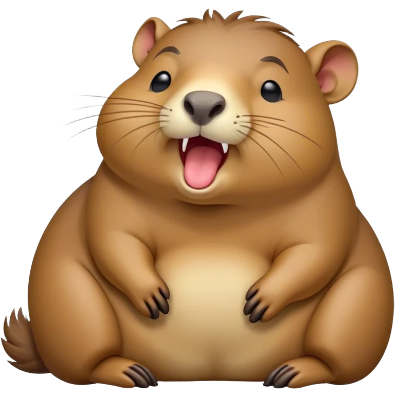 Cinematic Cute Yawning Capybara Portrait Emoji, Head tilted slightly with a dramatic, wide-open yawn, showcasing a plush, rounded body with drowsy, half-closed eyes and a relaxed expression, Simplified yet irresistibly adorable features, highly detailed, glowing with a soft, cozy natural glow, high shine, relaxed yet expressive, stylized with a dash of whimsical charm, soft glowing outline, capturing the essence of a drowsy yet affectionate guardian that seems ready to stretch out for a nap! emoji
