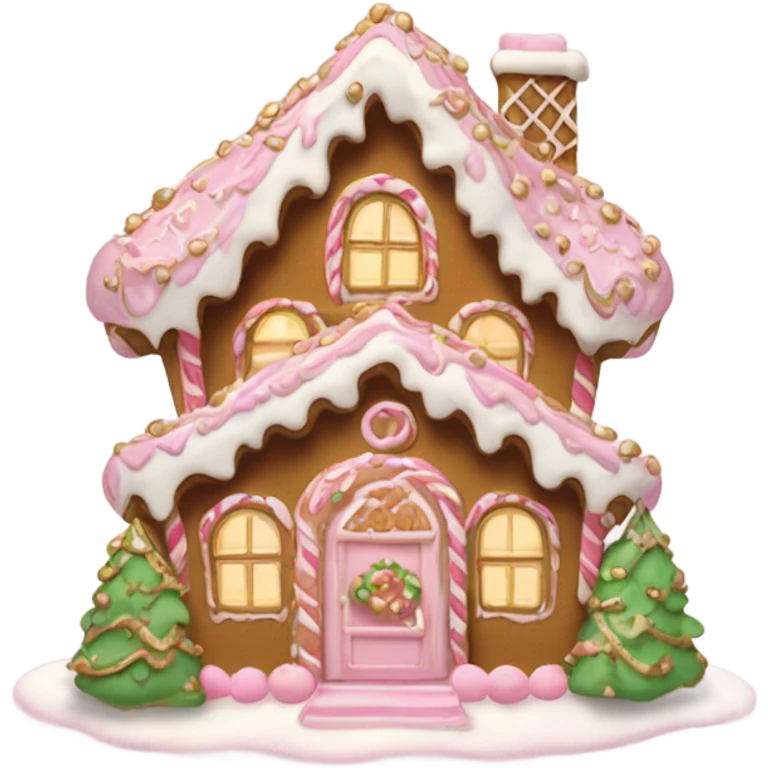 light pink and gold and white gingerbread house emoji