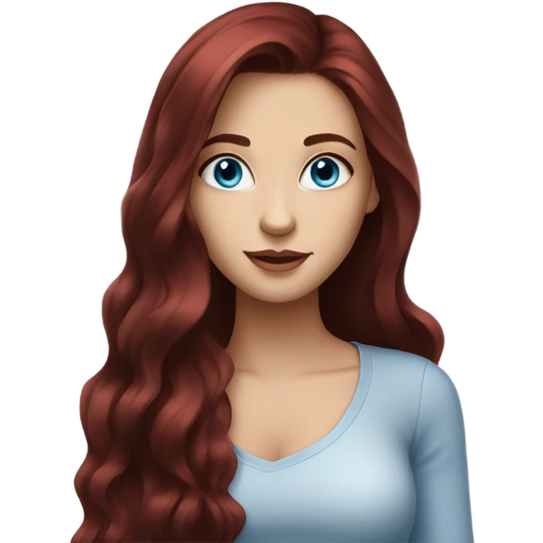 Beautiful girl, dark red hair，long hair, blue eyes emoji