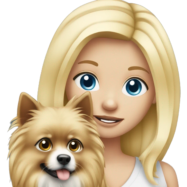 Blonde girl blue eyes holding spitz  emoji