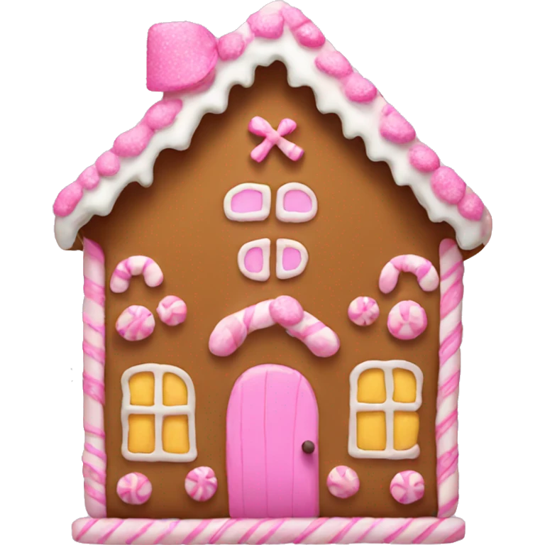 Gingerbread house with a pink bow  emoji