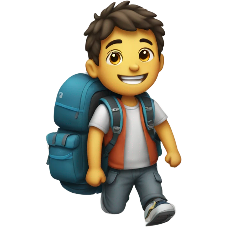 happy boy with backpack outdoors emoji