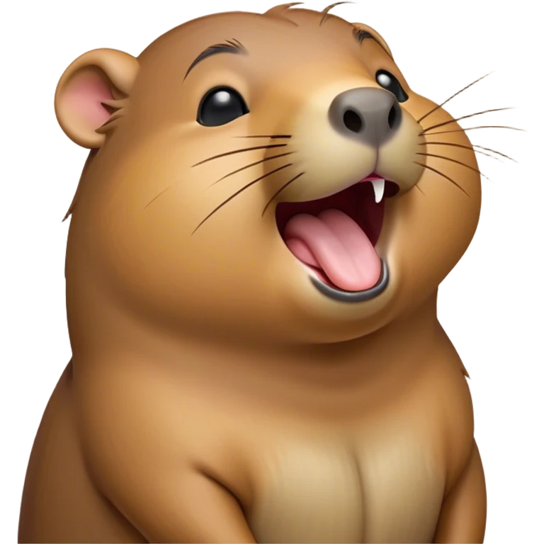 Cinematic Cute Yawning Capybara Portrait Emoji, Head tilted slightly with a dramatic, wide-open yawn, showcasing a plush, rounded body with a broad capybara head featuring a short snout and subtle, small ears, with drowsy, half-closed eyes and a relaxed expression, Simplified yet irresistibly adorable features, highly detailed, glowing with a soft, cozy natural glow, high shine, relaxed yet expressive, stylized with a dash of whimsical charm, soft glowing outline, capturing the essence of a drowsy yet affectionate capybara guardian that seems ready to stretch out for a nap! emoji