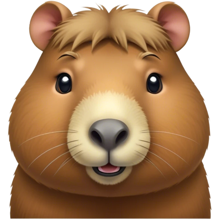 Cinematic Cute Capybara Portrait Emoji, Head tilted playfully and inquisitively, with a delightfully fluffy, rounded form and a characteristically large, flat capybara head featuring a short snout and small ears, accentuated by soft, inviting fur and round, sparkling eyes full of charm, Simplified yet irresistibly adorable features, highly detailed, glowing with a warm, friendly glow, high shine, affectionate and lively, stylized with a touch of whimsical cuteness, soft glowing outline, capturing the essence of a mischievous yet loving capybara that feels like it could tumble out of the screen into your arms! emoji