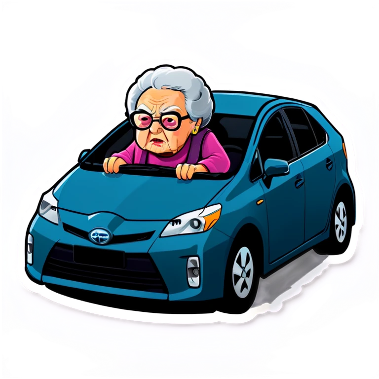 Angry grandma drives a grayPrius  emoji