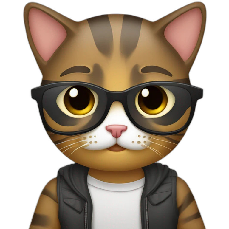 joven  gafas y gato rayado emoji