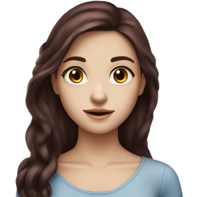 Beautiful girl, dark red hair，long hair, blue eyes emoji