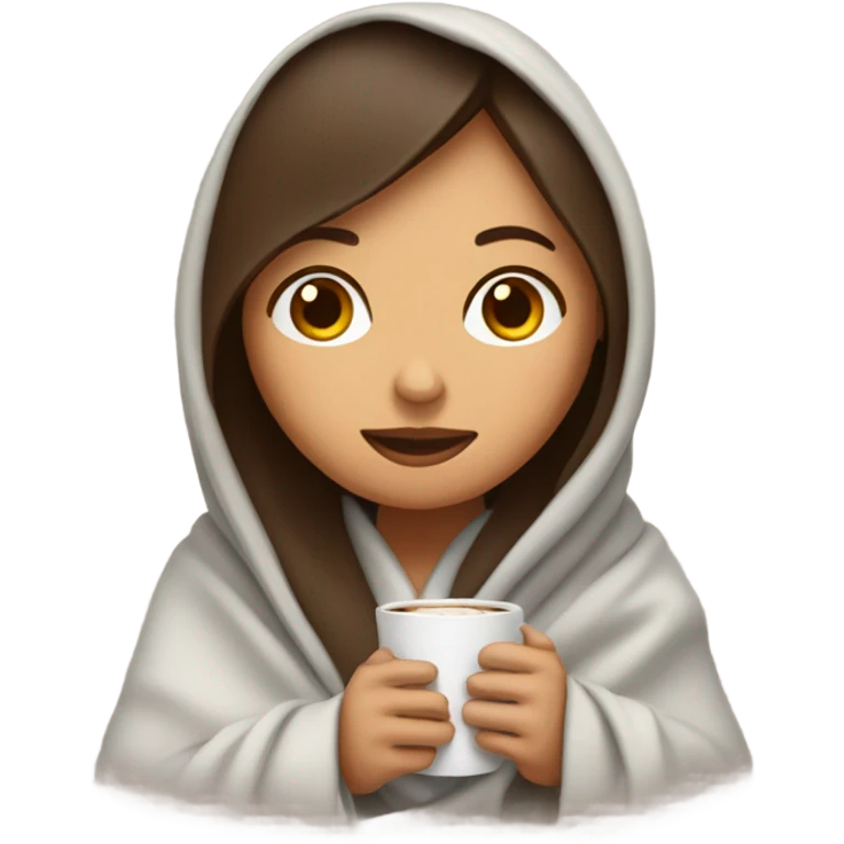 Brunette girl inside a blanket sipping coffee eyes closed emoji