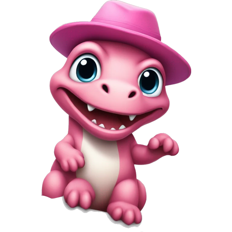 Ein pinker Dinosaurier sitzt auf einem Berg mit Schnee und in der Hand  hat er einem bunten eis  emoji