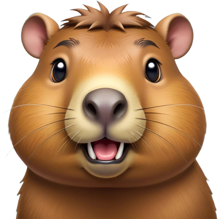 Cinematic Comical Capybara Portrait Emoji, Head tilted dramatically with an exaggeratedly shocked expression, featuring a robust, rotund build and a distinct capybara head with a broad snout and small ears, with wide, comically expressive eyes full of humorous disbelief, Simplified yet hilariously expressive features, highly detailed, glowing with a slightly sassy natural glow, high shine, dramatic yet playful, stylized with an air of quirky charm, soft glowing outline, capturing the essence of a meme-worthy capybara that looks ready to side-eye its way into viral fame! emoji