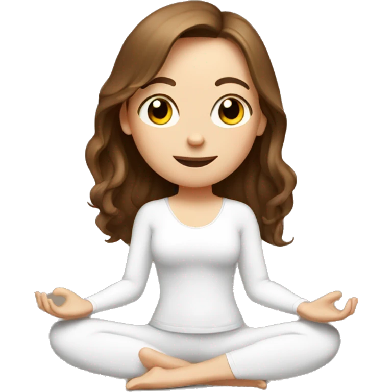 White girl with brown hair doing yoga emoji