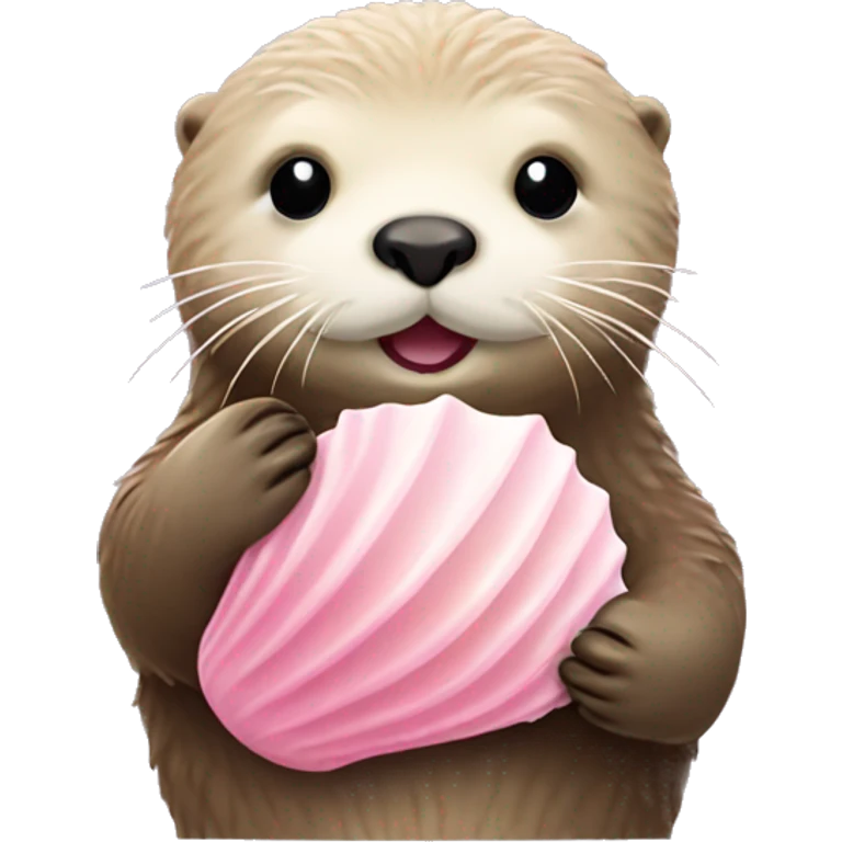 beige sea otter holding pastel pink sea shell emoji