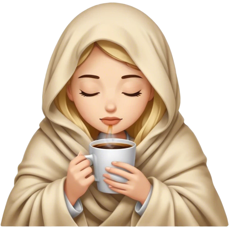 girl inside a blanket sipping coffee eyes closed emoji