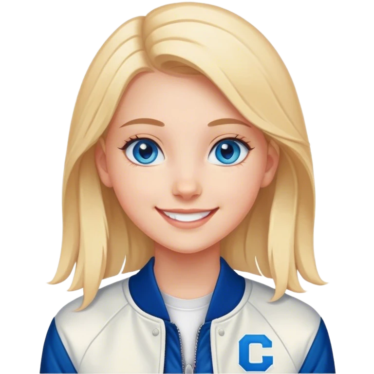 smiling girl in letterman jacket Blue eyes emoji