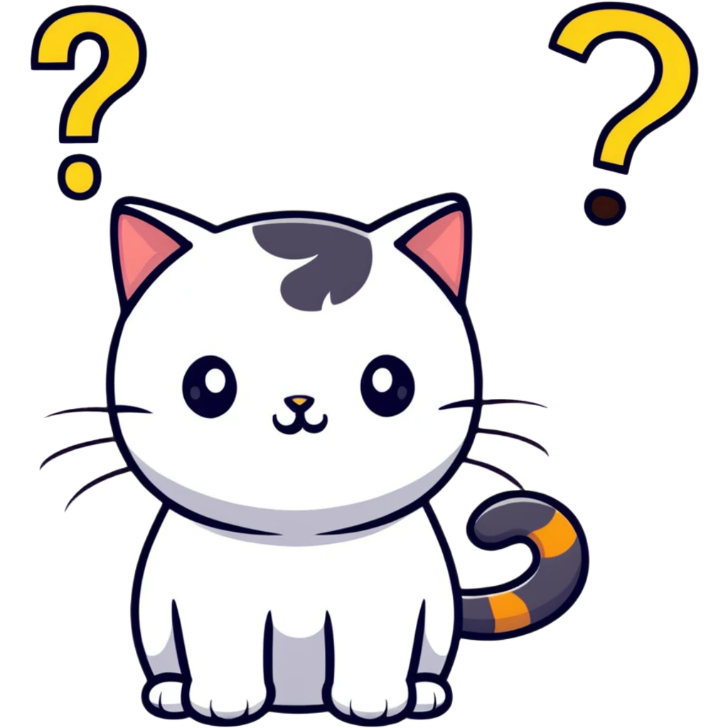contemplative cat looking up with question marks emoji