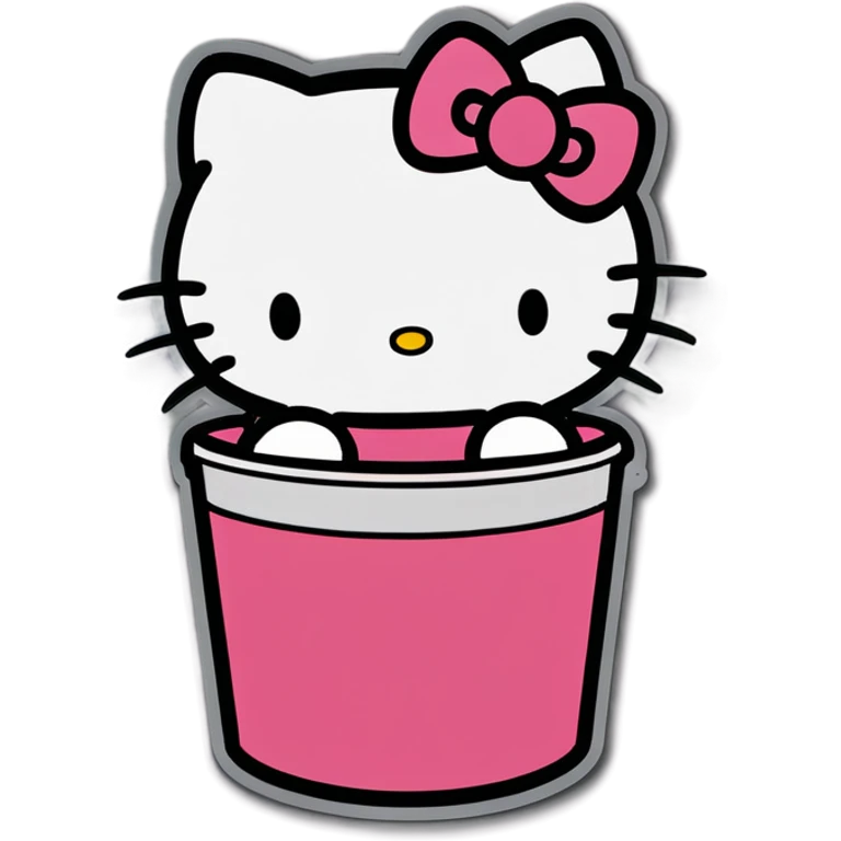 A trash bin that says on text GOODBYEEEE with hello Kitty in it emoji