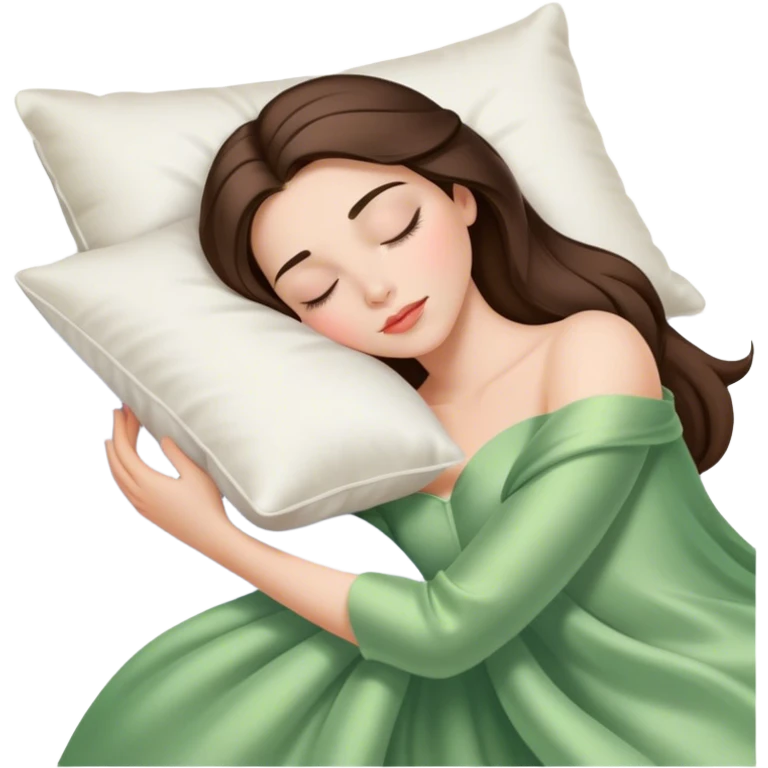 sleeping beauty brunette shoulder length hair white girl with silk pillow emoji