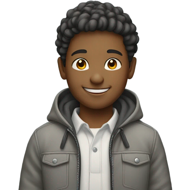 smiling boy in grey jacket emoji