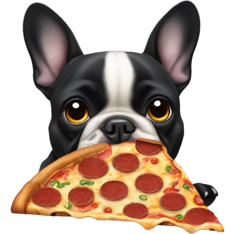 All black French bulldog eating pizza emoji