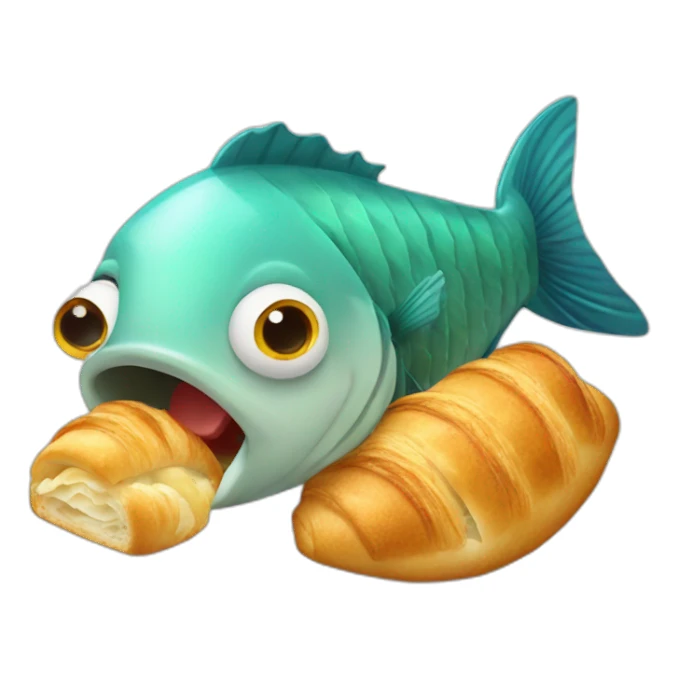 fish eating croissant sticker
