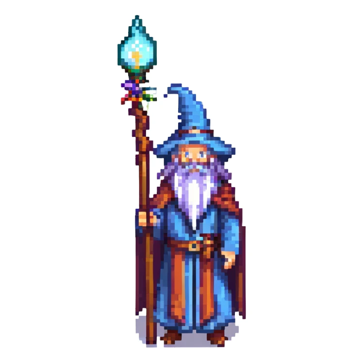 a wizard with a long beard and staff sticker