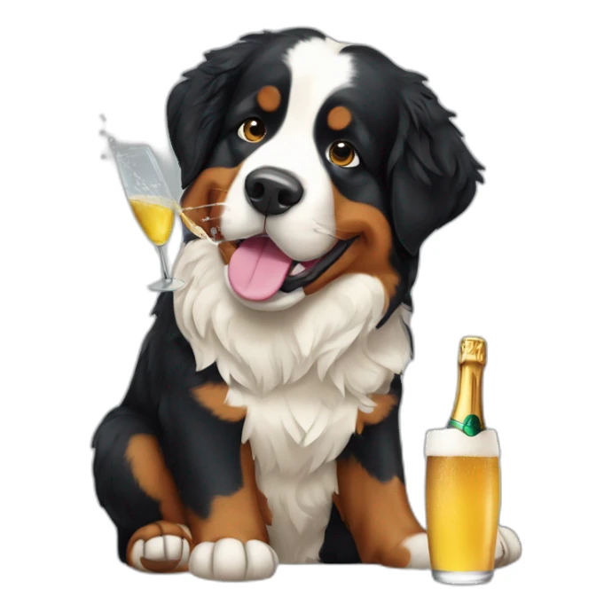 Bernese mountain dog drinking champagne sticker