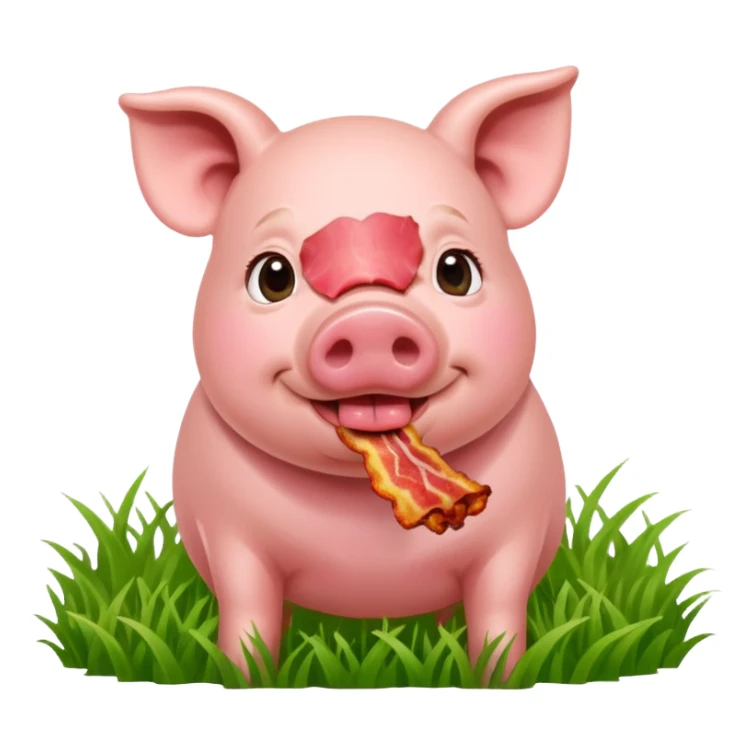 Pig eating bacon on a farm sticker