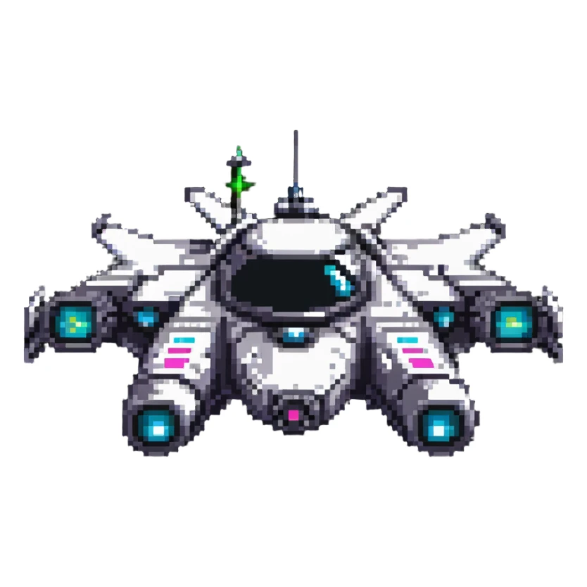 Retro-futuristic space cruiser with laser cannons sticker