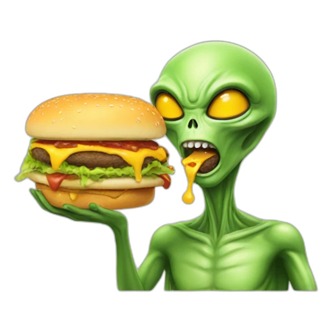 alien eating a cheeseburger sticker