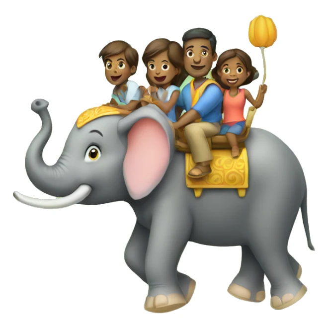family riding elephant sticker