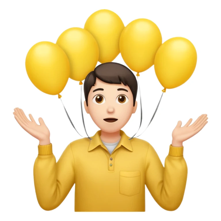 человек зацепился о шарики желтого цвета и летит вверх, видно только голову и шарики и руки sticker