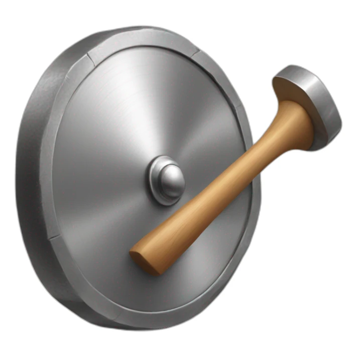 a hand hitting a gong with a hammer sticker