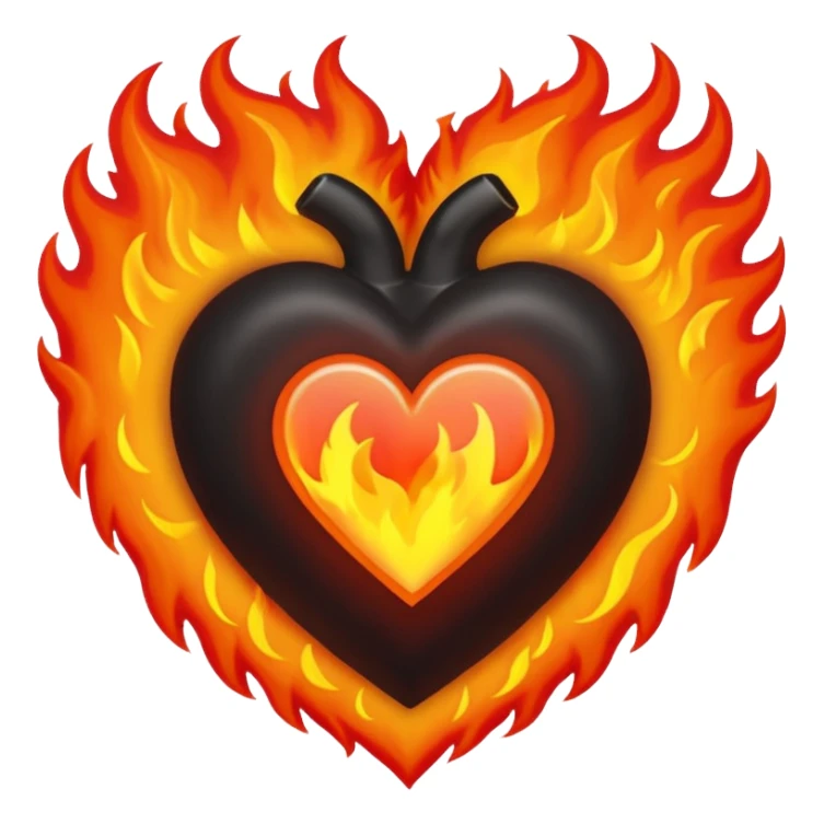 black heart with fire sticker