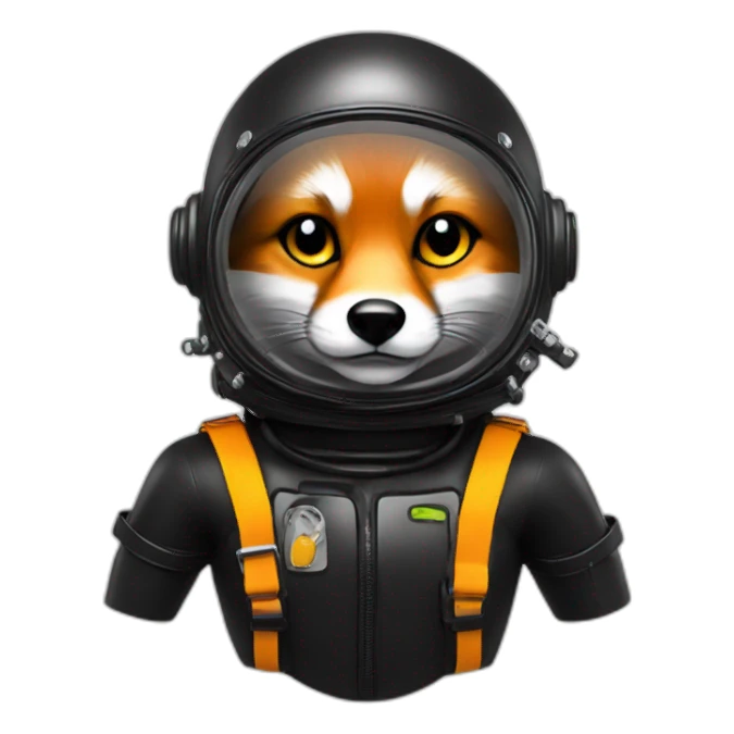 fox in black rubber shiny diving suit sticker