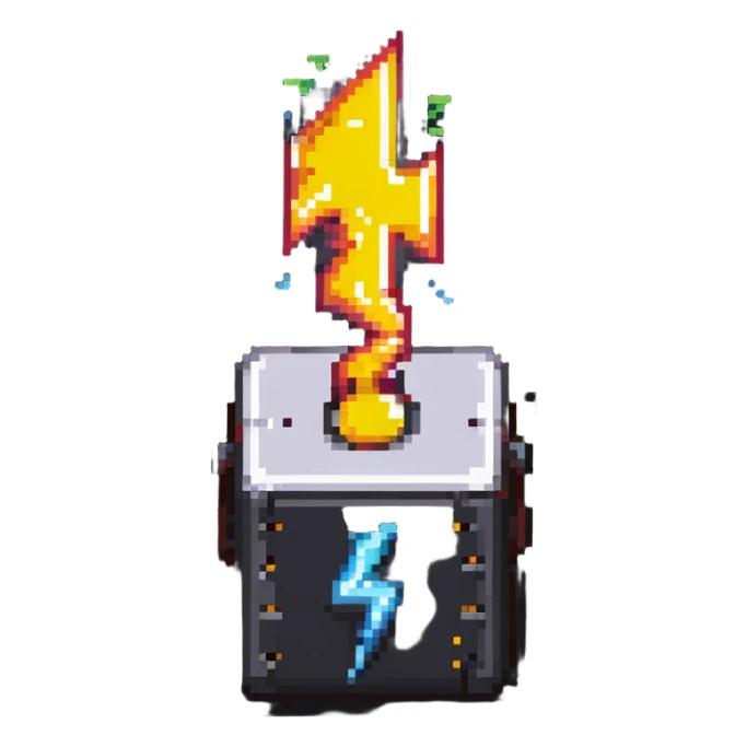 2d power up box with lightning bolt sticker