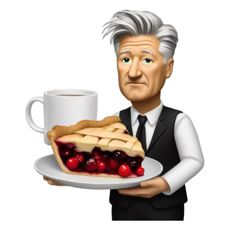 david lynch holding a cherry pie and coffee sticker