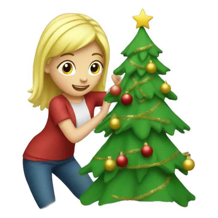 Blond Girl decorating a Christmas tree sticker